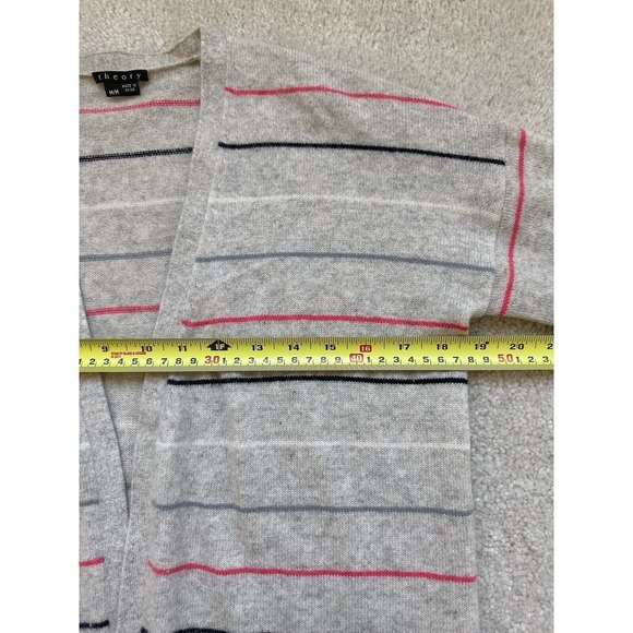 THEORY CASHMERE sweater Women Size M Open Front Gray Stripes Cardigan ($385) - Picture 10 of 10